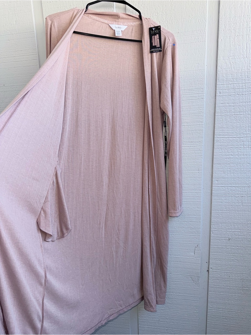Nicole Miller New York Long Open Front Cardigan Robe Pink Womens Medium NWT - Picture 9 of 11